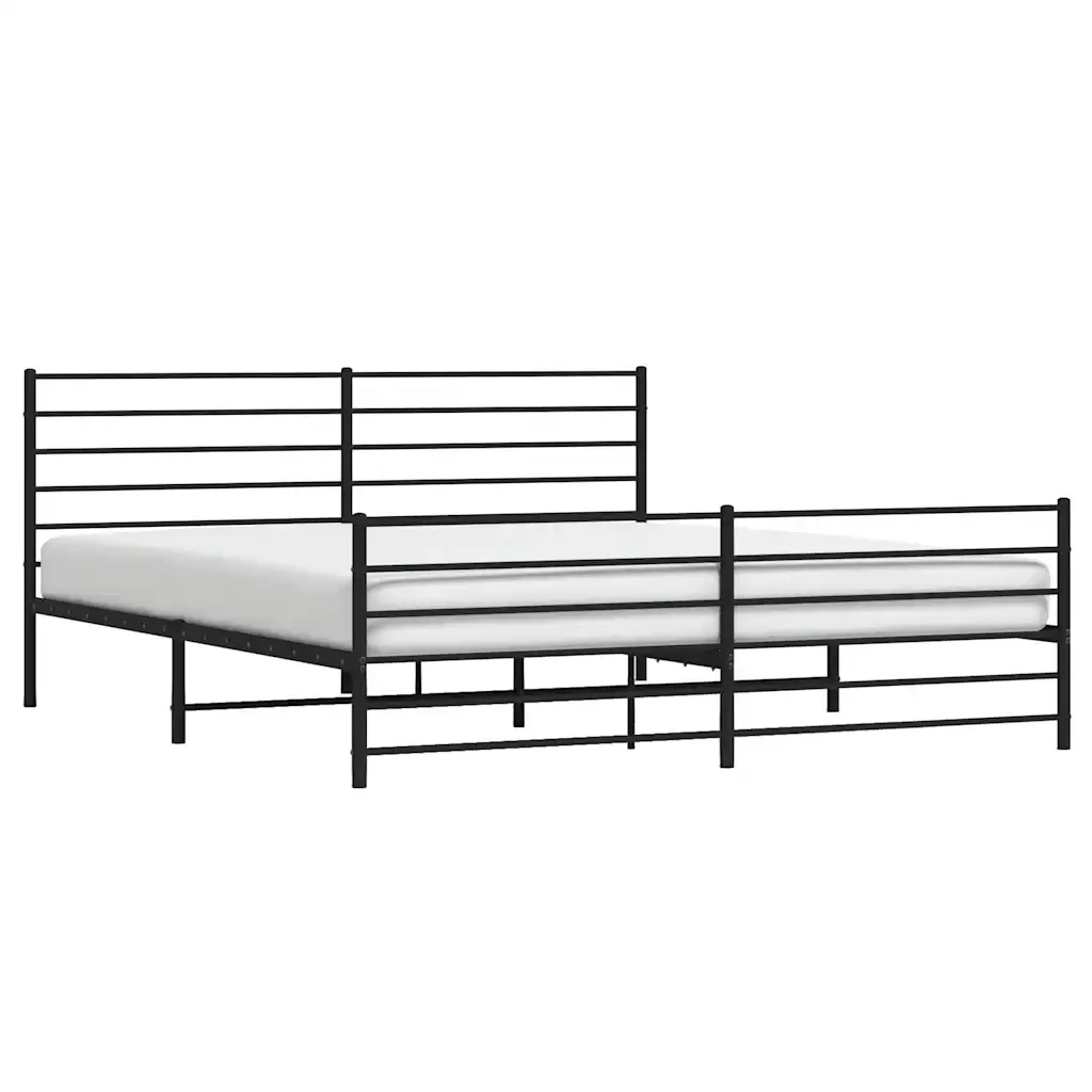 Letto matrimoniale | Letto per adulti | Giroletto con Testiera e Pediera Metallo Nero 183x213 cm - Image 5