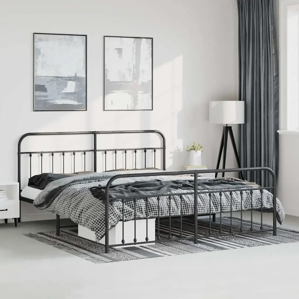 Letto matrimoniale | Letto per adulti | Giroletto con Testiera e Pediera Metallo Nero 183x213 cm - Image 2