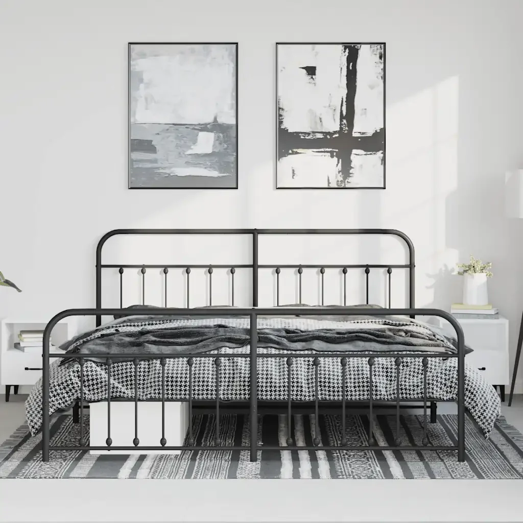 Letto matrimoniale | Letto per adulti | Giroletto con Testiera e Pediera Metallo Nero 183x213 cm - Image 4