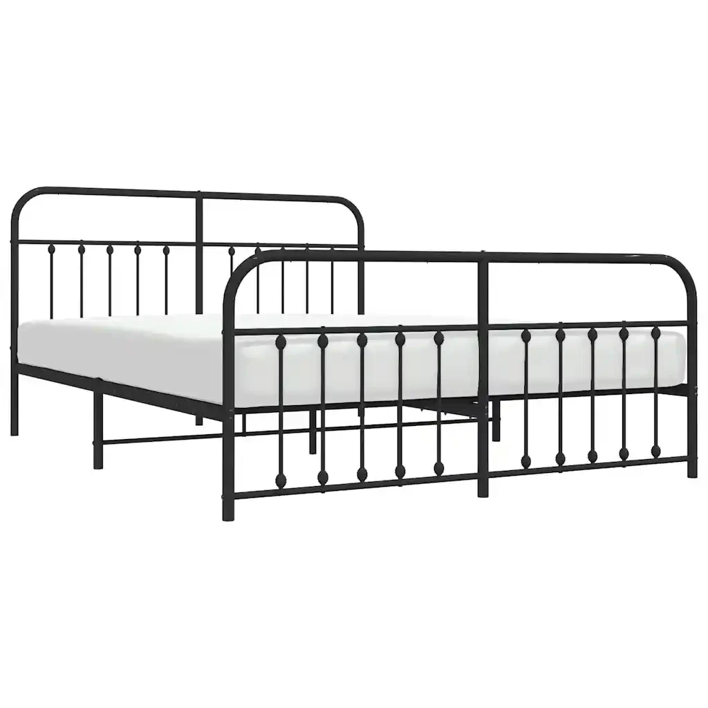 Letto matrimoniale | Letto per adulti | Giroletto con Testiera e Pediera Metallo Nero 183x213 cm - Image 5