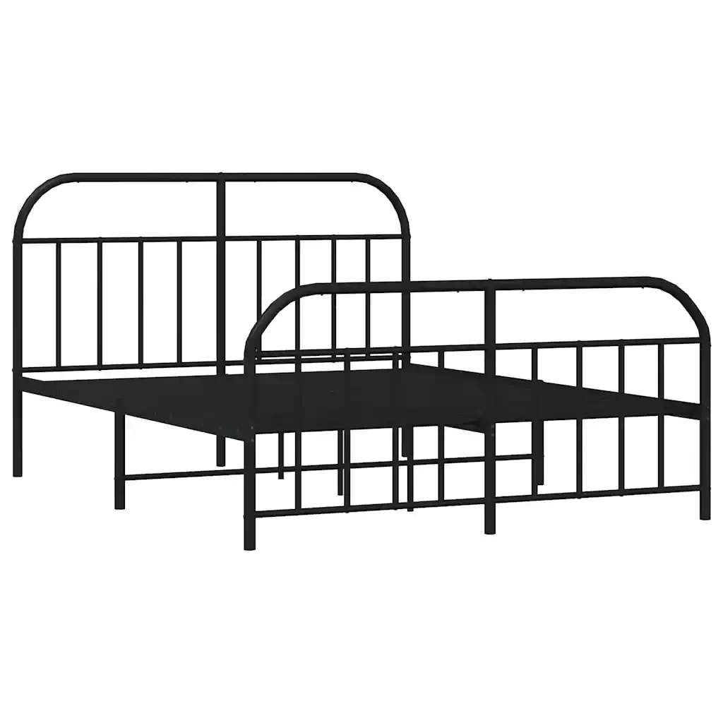 Letto matrimoniale | Letto per adulti | Giroletto con Testiera e Pediera Metallo Nero 183x213 cm - Image 3