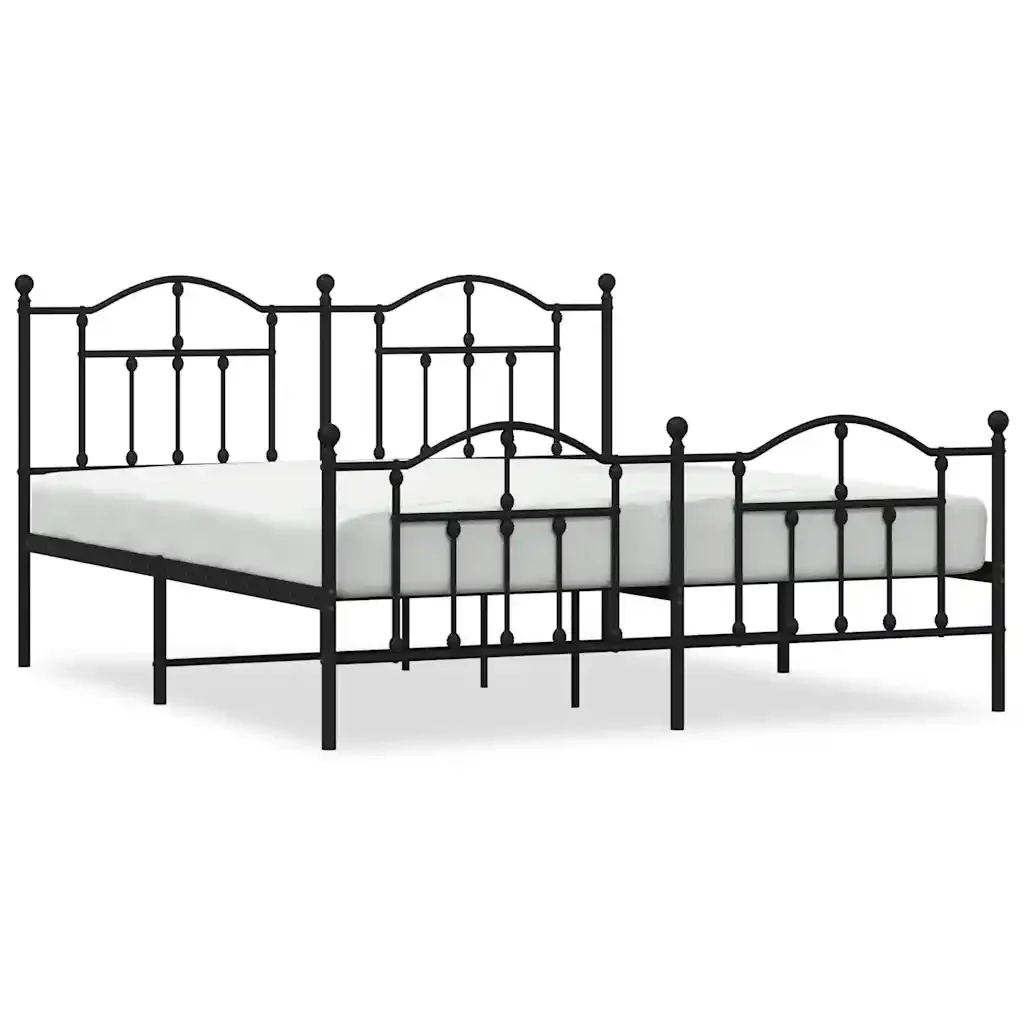Letto matrimoniale | Letto per adulti | Giroletto con Testiera e Pediera Metallo Nero 183x213 cm