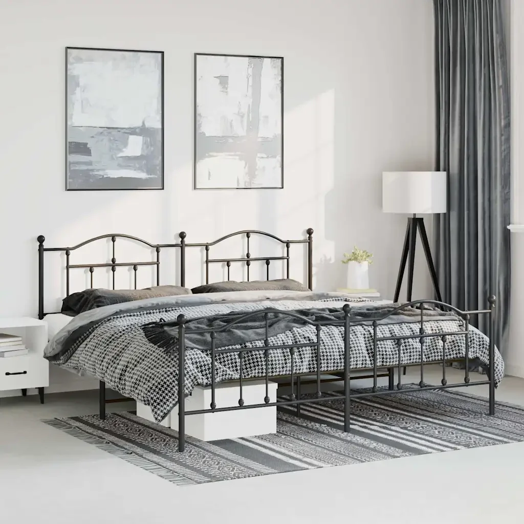 Letto matrimoniale | Letto per adulti | Giroletto con Testiera e Pediera Metallo Nero 183x213 cm - Image 2