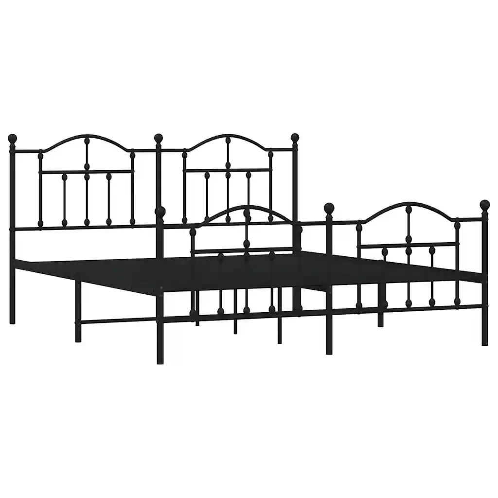 Letto matrimoniale | Letto per adulti | Giroletto con Testiera e Pediera Metallo Nero 183x213 cm - Image 4