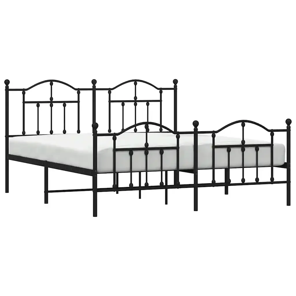 Letto matrimoniale | Letto per adulti | Giroletto con Testiera e Pediera Metallo Nero 183x213 cm - Image 5