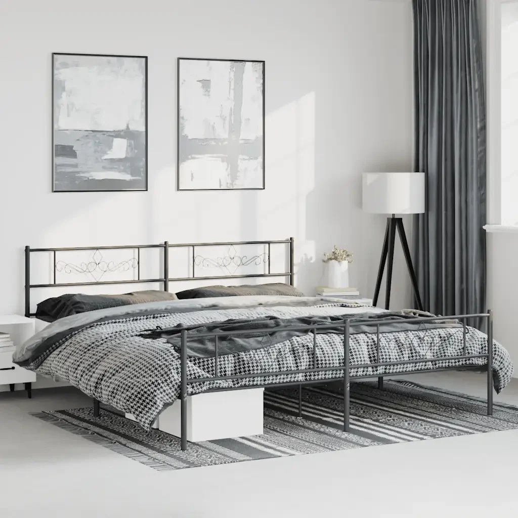 Letto matrimoniale | Letto per adulti | Giroletto con Testiera e Pediera Metallo Nero 183x213 cm - Image 2