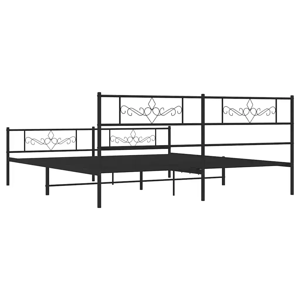 Letto matrimoniale | Letto per adulti | Giroletto con Testiera e Pediera Metallo Nero 183x213 cm - Image 8
