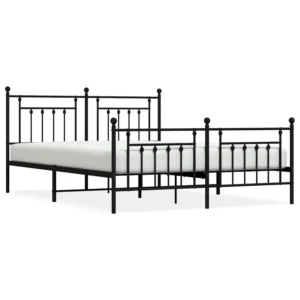 Letto matrimoniale | Letto per adulti | Giroletto con Testiera e Pediera Metallo Nero 183x213 cm