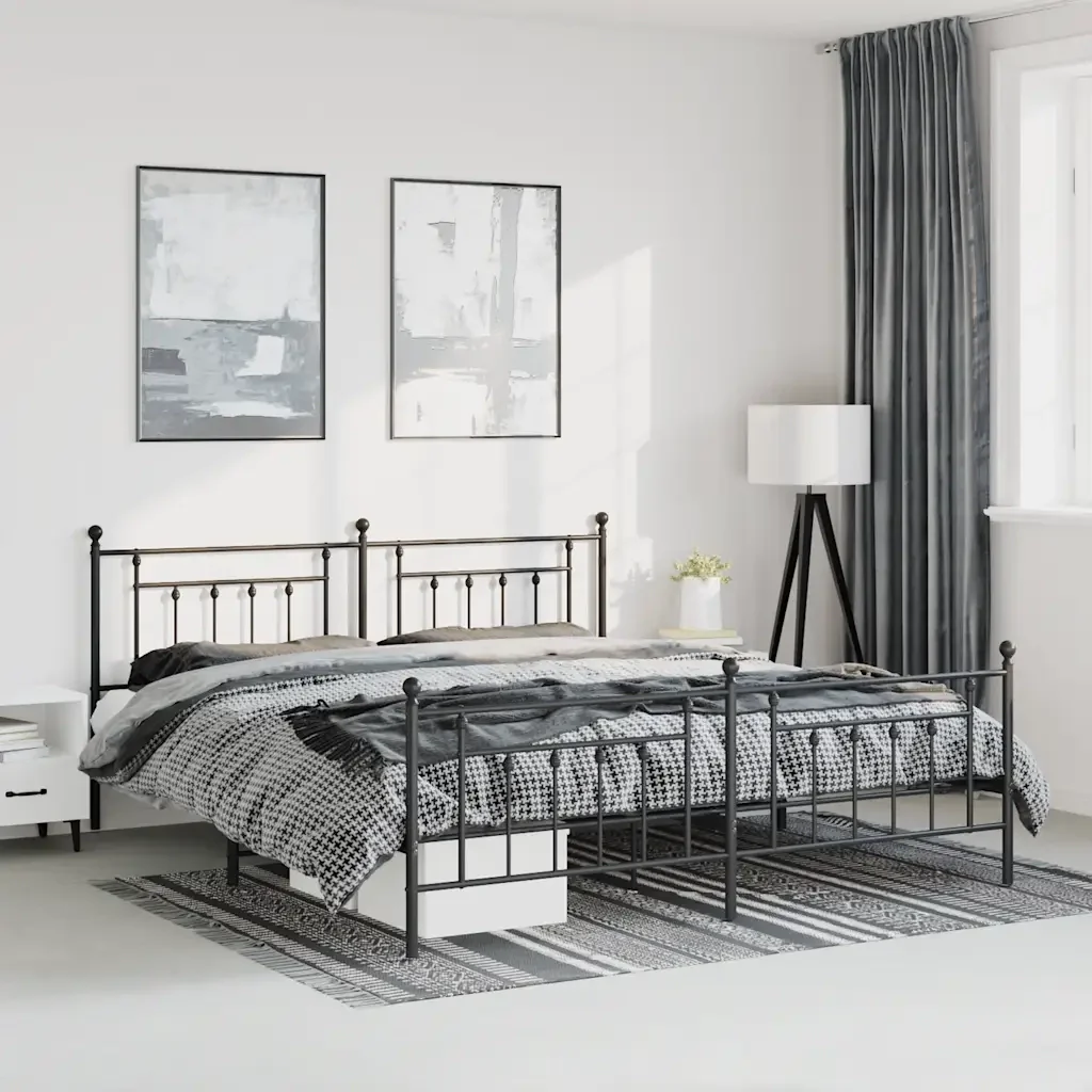 Letto matrimoniale | Letto per adulti | Giroletto con Testiera e Pediera Metallo Nero 183x213 cm - Image 2