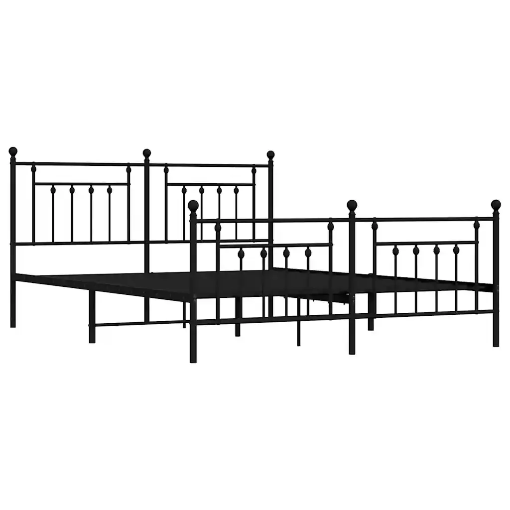 Letto matrimoniale | Letto per adulti | Giroletto con Testiera e Pediera Metallo Nero 183x213 cm - Image 3