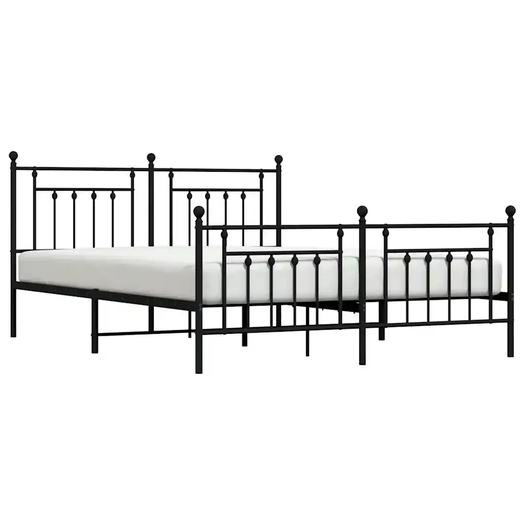 Letto matrimoniale | Letto per adulti | Giroletto con Testiera e Pediera Metallo Nero 183x213 cm - Image 5