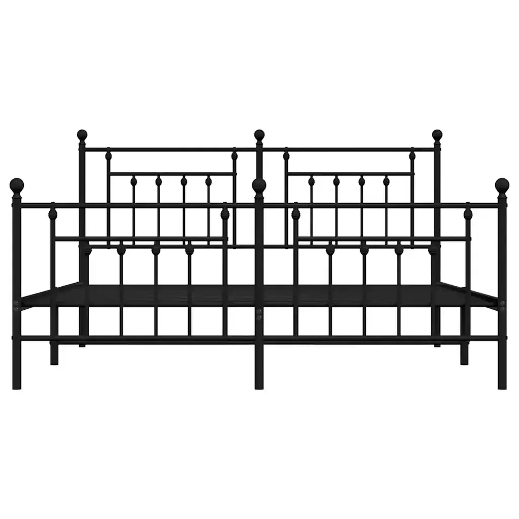 Letto matrimoniale | Letto per adulti | Giroletto con Testiera e Pediera Metallo Nero 183x213 cm - Image 6