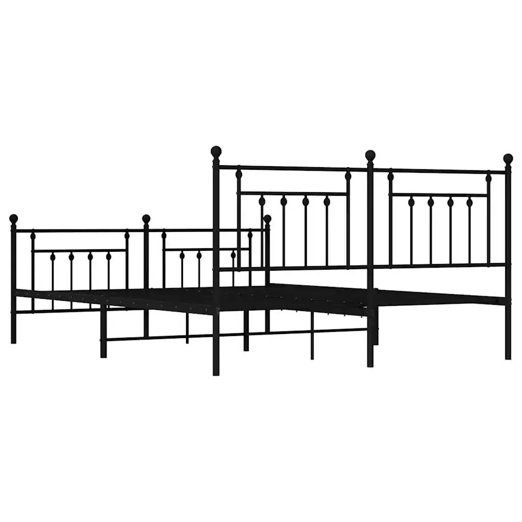 Letto matrimoniale | Letto per adulti | Giroletto con Testiera e Pediera Metallo Nero 183x213 cm - Image 8