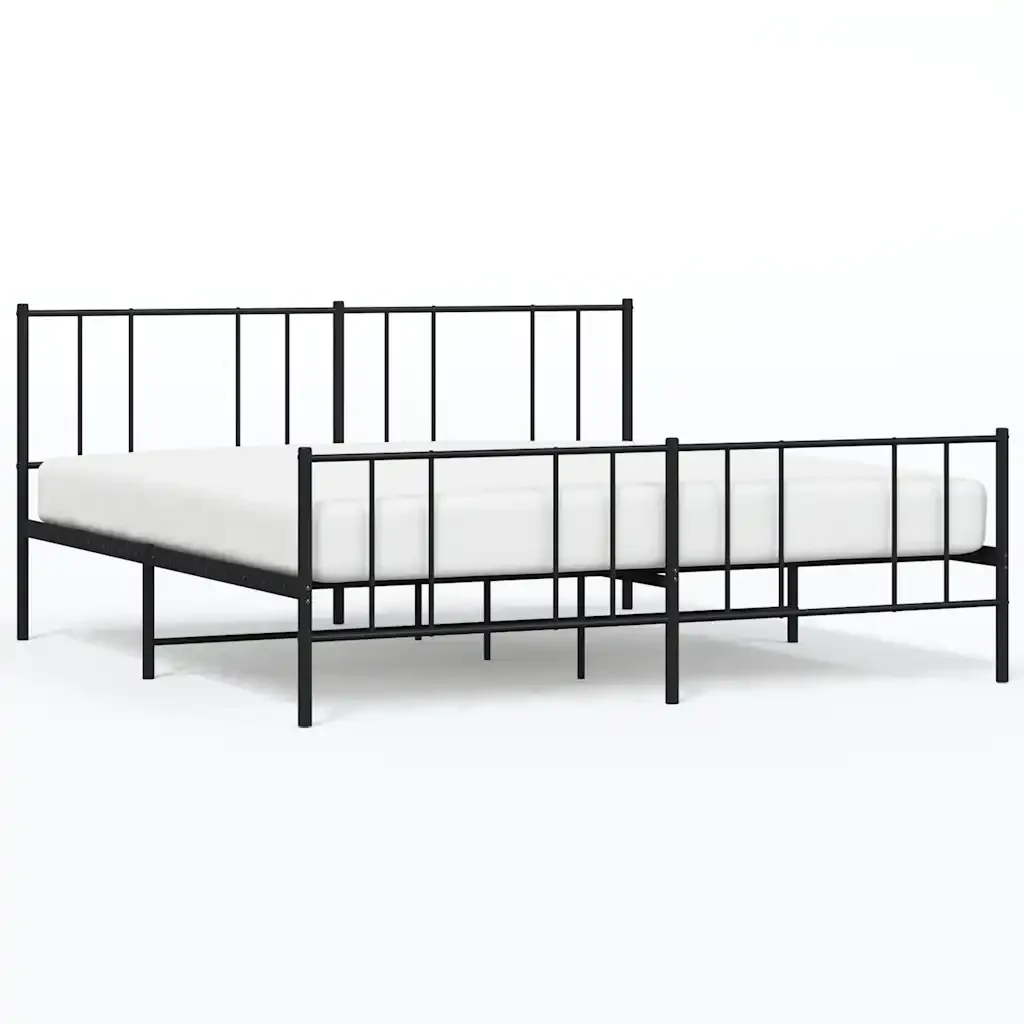 Letto matrimoniale | Letto per adulti | Giroletto con Testiera e Pediera Metallo Nero 193x203 cm