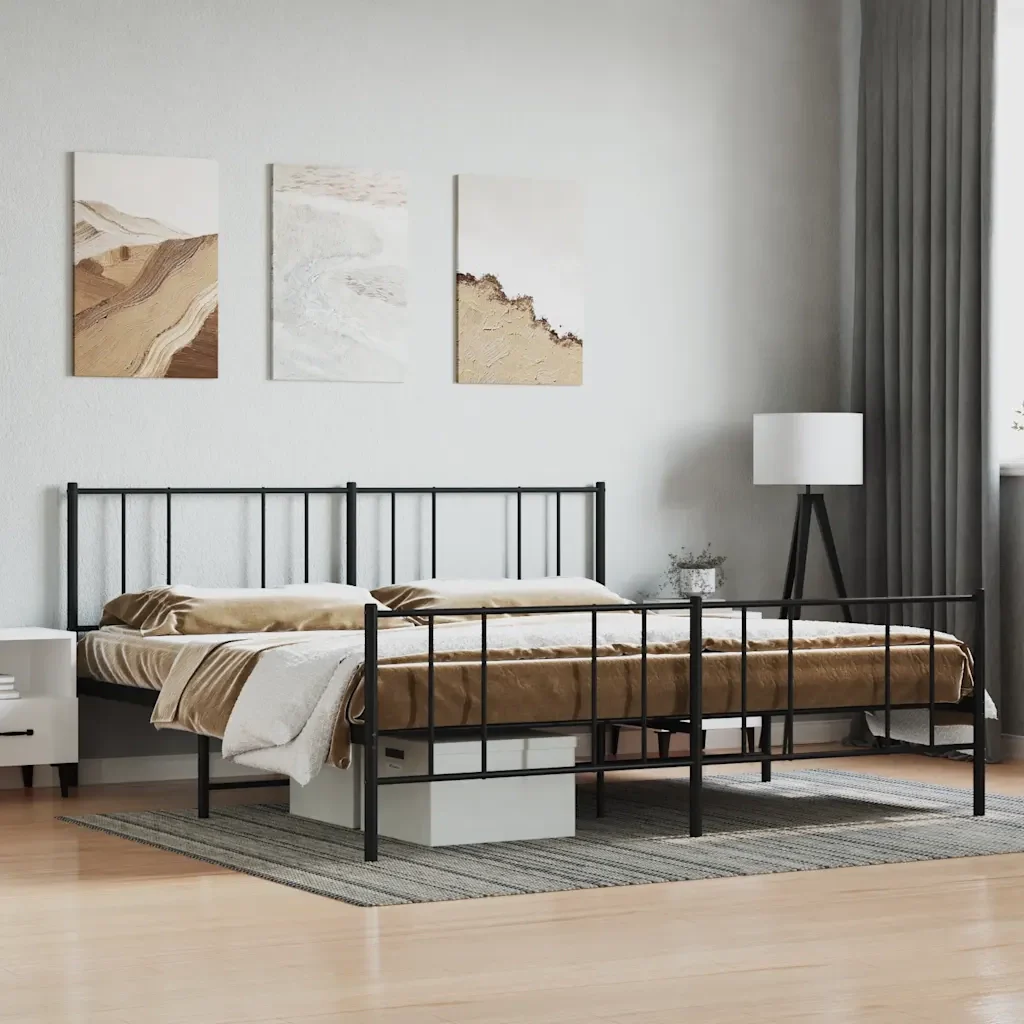 Letto matrimoniale | Letto per adulti | Giroletto con Testiera e Pediera Metallo Nero 193x203 cm - Image 2