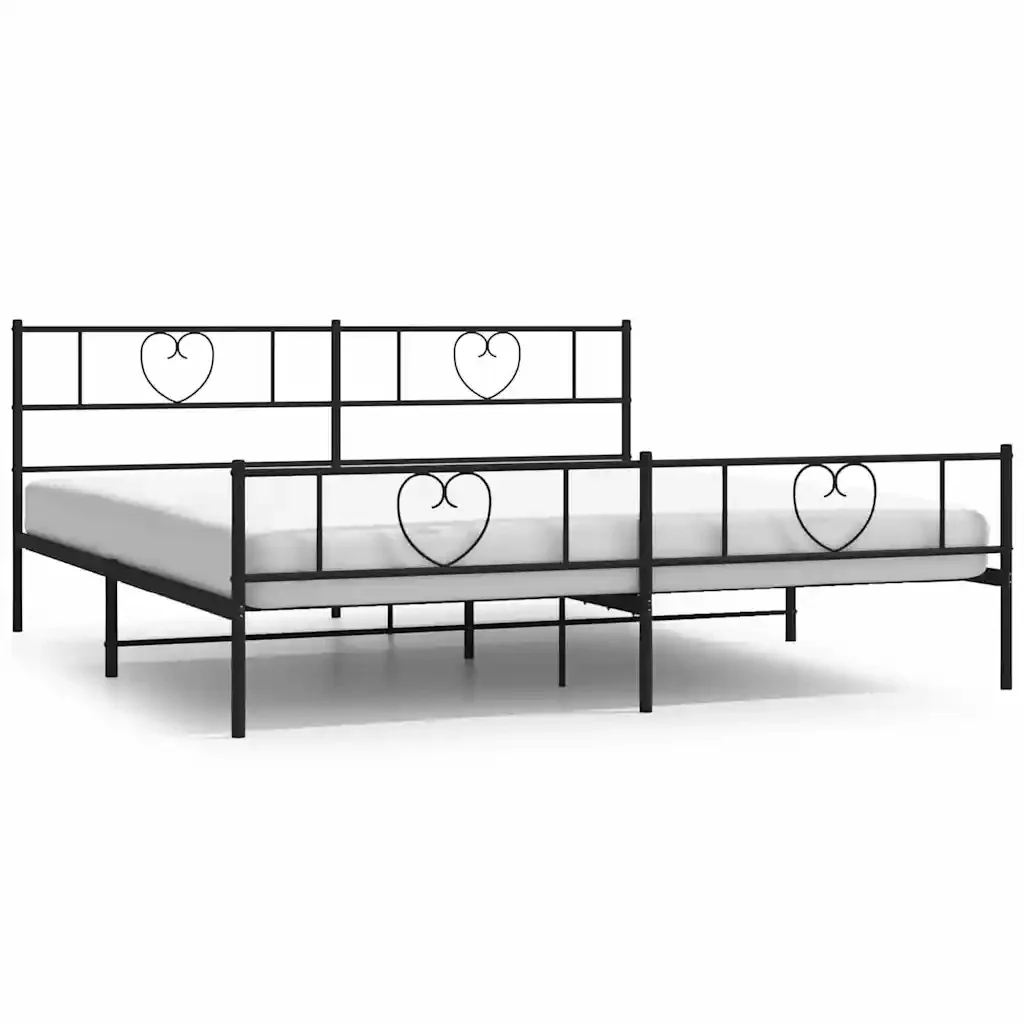 Letto matrimoniale | Letto per adulti | Giroletto con Testiera e Pediera Metallo Nero 193x203 cm
