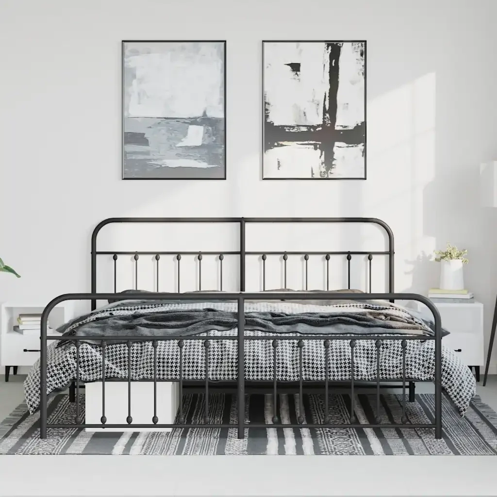 Letto matrimoniale | Letto per adulti | Giroletto con Testiera e Pediera Metallo Nero 193x203 cm - Image 3