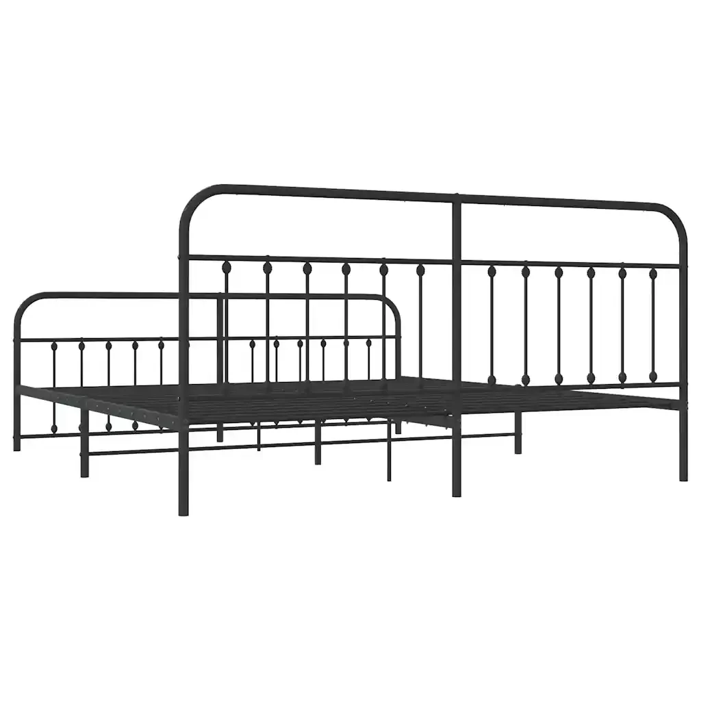 Letto matrimoniale | Letto per adulti | Giroletto con Testiera e Pediera Metallo Nero 193x203 cm - Image 8