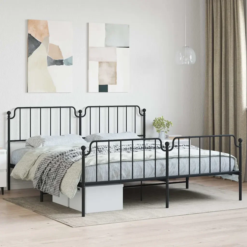 Letto matrimoniale | Letto per adulti | Giroletto con Testiera e Pediera Metallo Nero 193x203 cm - Image 2