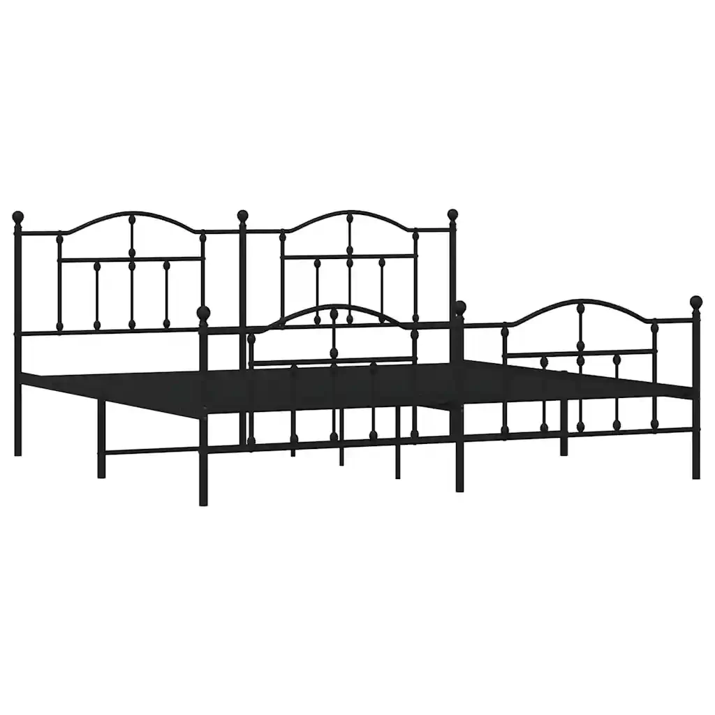 Letto matrimoniale | Letto per adulti | Giroletto con Testiera e Pediera Metallo Nero 193x203 cm - Image 3
