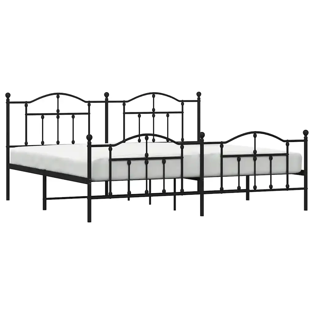 Letto matrimoniale | Letto per adulti | Giroletto con Testiera e Pediera Metallo Nero 193x203 cm - Image 5