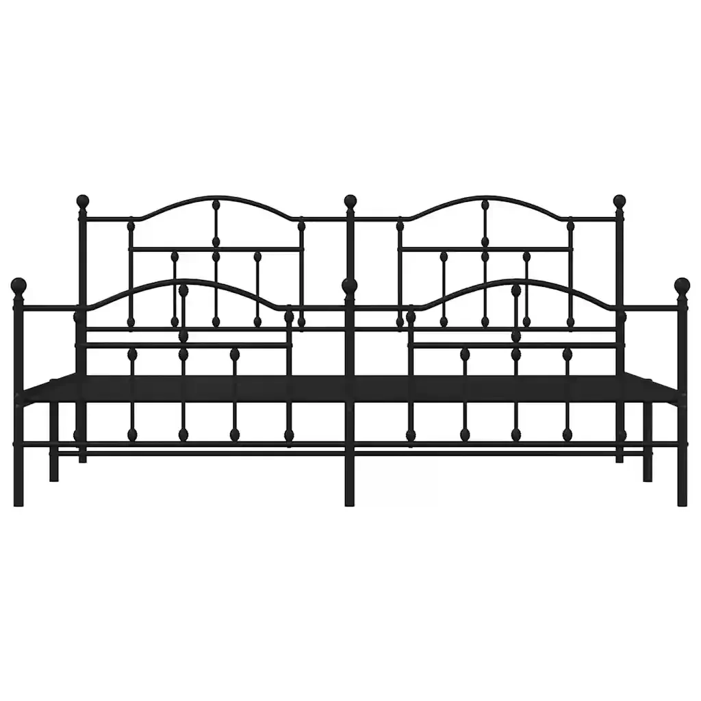 Letto matrimoniale | Letto per adulti | Giroletto con Testiera e Pediera Metallo Nero 193x203 cm - Image 6
