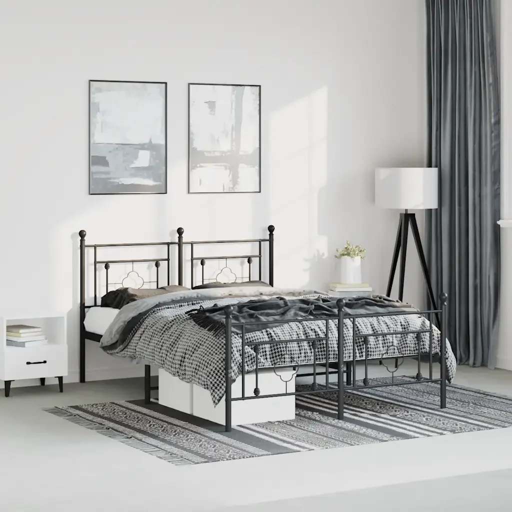Letto matrimoniale | Letto per adulti | Giroletto con Testiera e Pediera Metallo Nero 193x203 cm - Image 2
