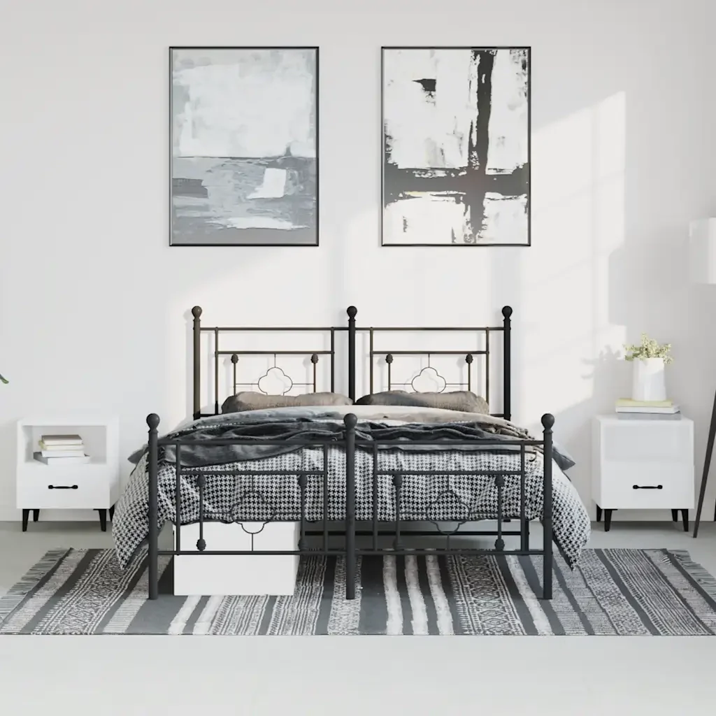 Letto matrimoniale | Letto per adulti | Giroletto con Testiera e Pediera Metallo Nero 193x203 cm - Image 4