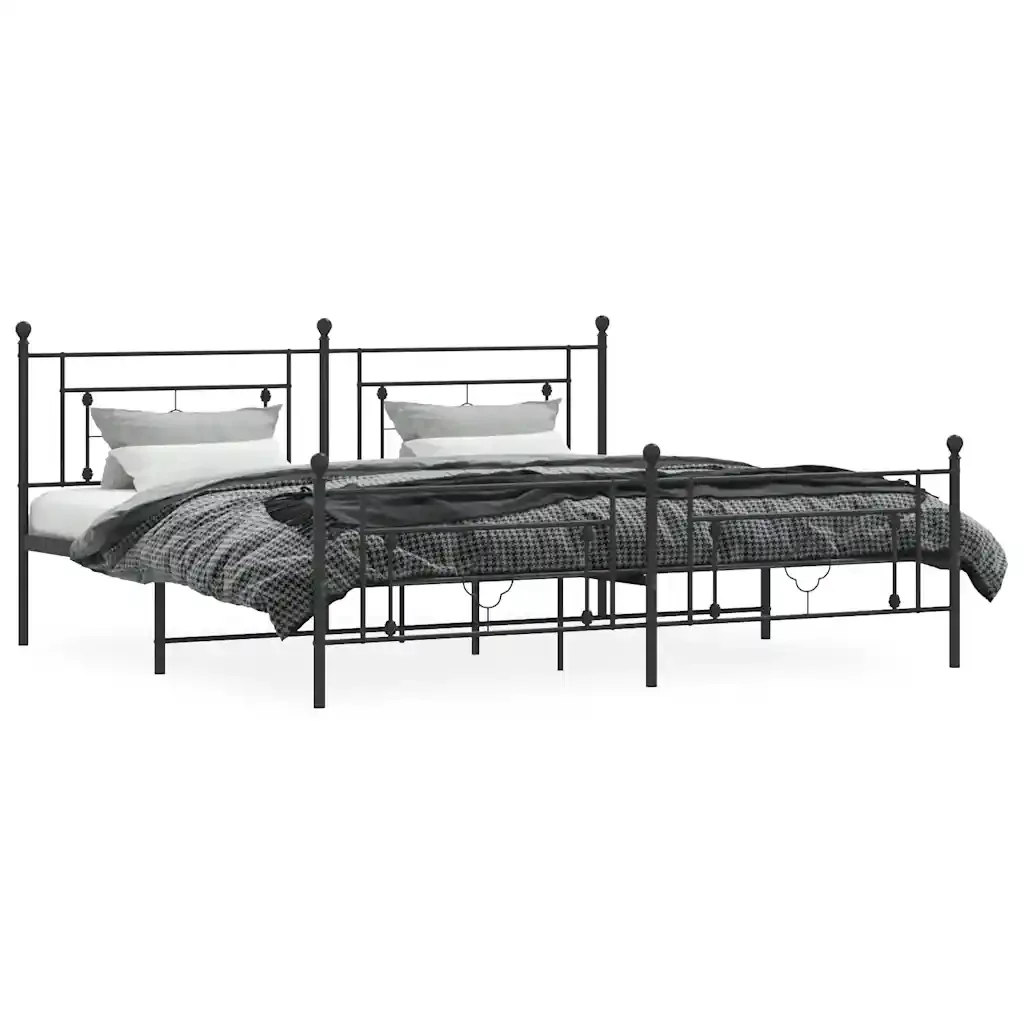 Letto matrimoniale | Letto per adulti | Giroletto con Testiera e Pediera Metallo Nero 193x203 cm - Image 5