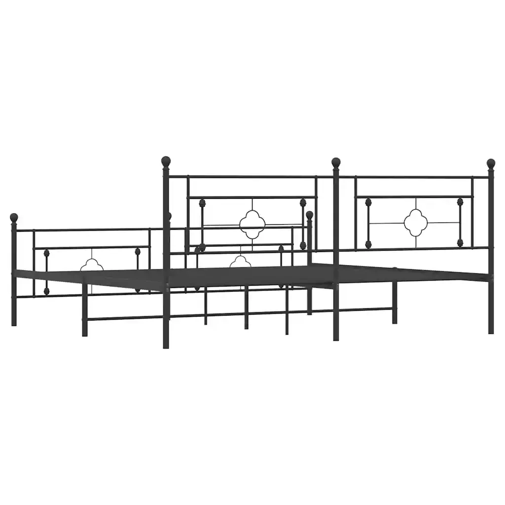 Letto matrimoniale | Letto per adulti | Giroletto con Testiera e Pediera Metallo Nero 193x203 cm - Image 8