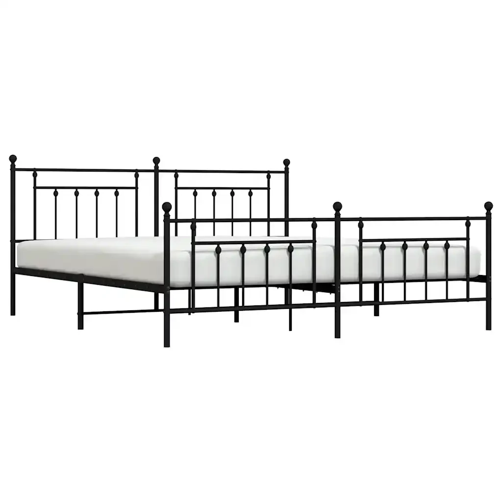 Letto matrimoniale | Letto per adulti | Giroletto con Testiera e Pediera Metallo Nero 193x203 cm - Image 5