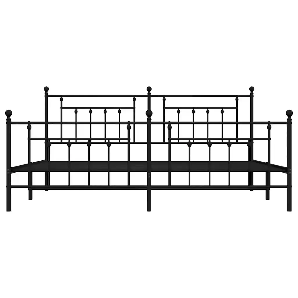 Letto matrimoniale | Letto per adulti | Giroletto con Testiera e Pediera Metallo Nero 193x203 cm - Image 6