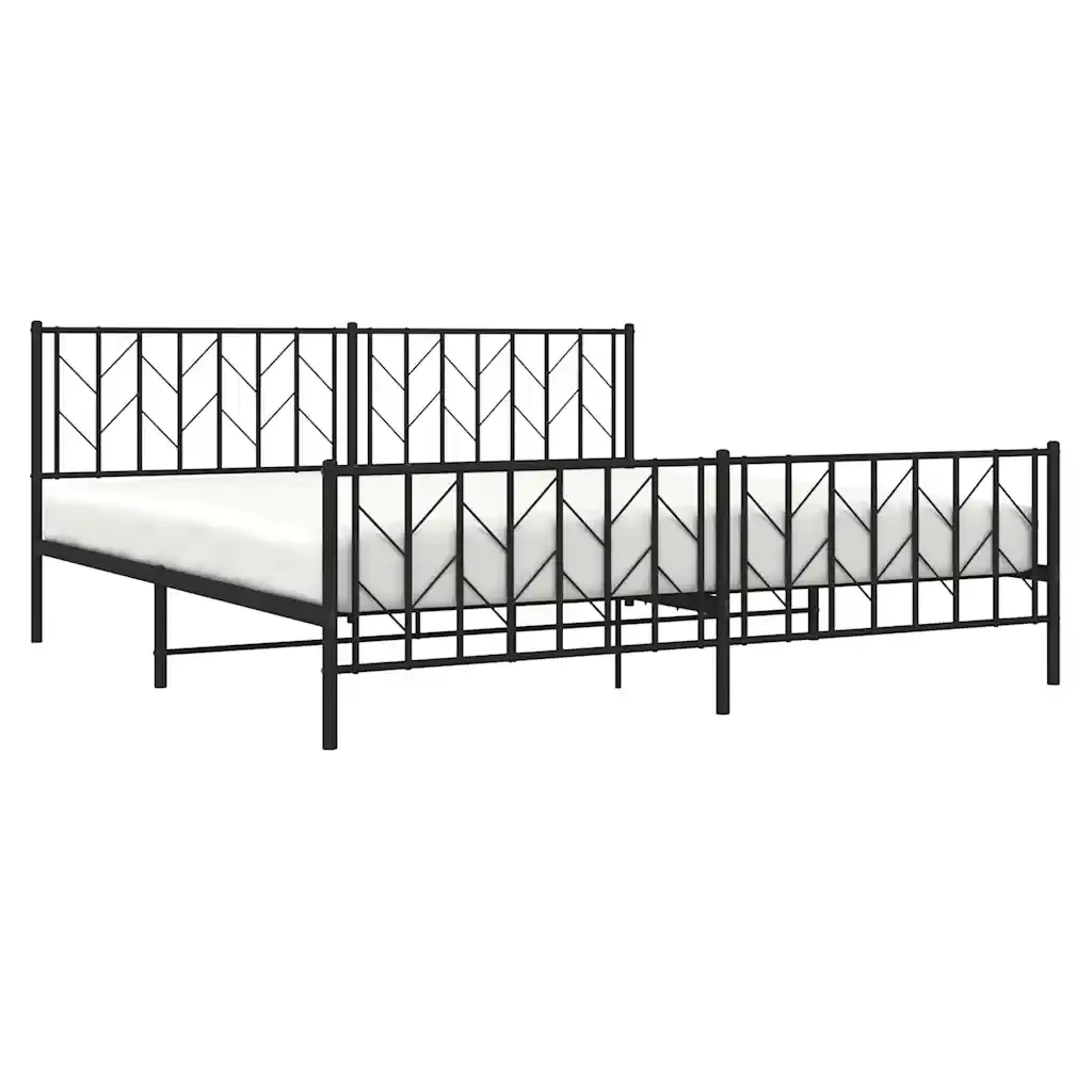 Letto matrimoniale | Letto per adulti | Giroletto con Testiera e Pediera Metallo Nero 193x203 cm - Image 5