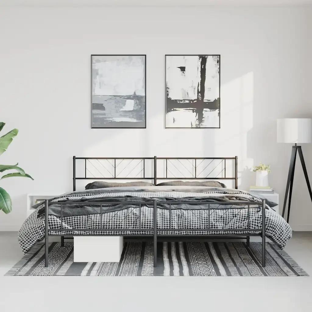 Letto matrimoniale | Letto per adulti | Giroletto con Testiera e Pediera Metallo Nero 193x203 cm - Image 2