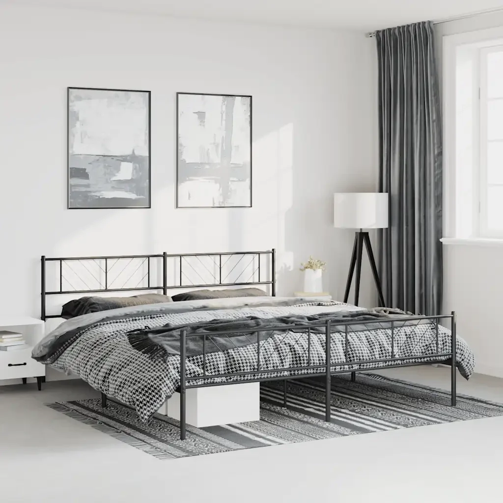 Letto matrimoniale | Letto per adulti | Giroletto con Testiera e Pediera Metallo Nero 193x203 cm - Image 3