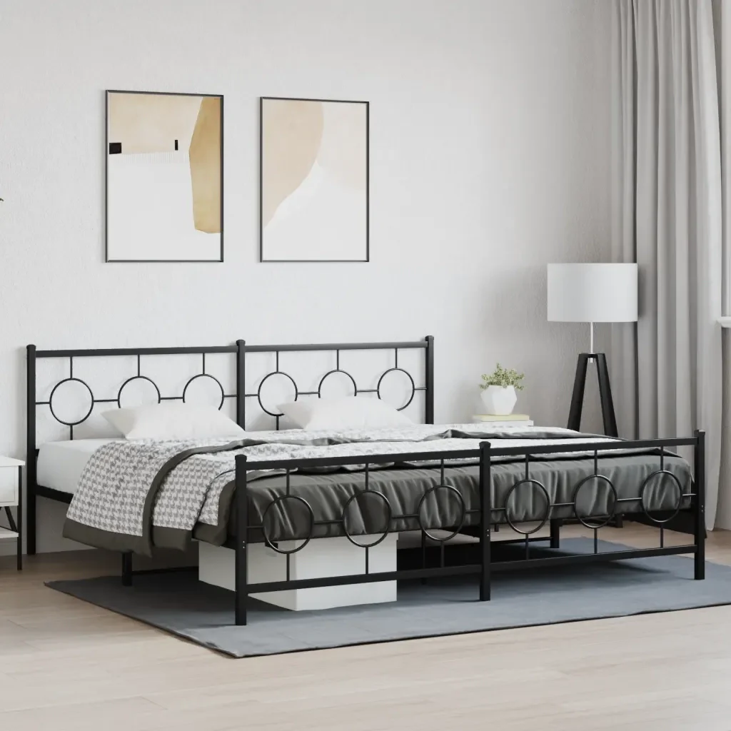 Letto matrimoniale | Letto per adulti | Giroletto con Testiera e Pediera Metallo Nero 193x203 cm - Image 2