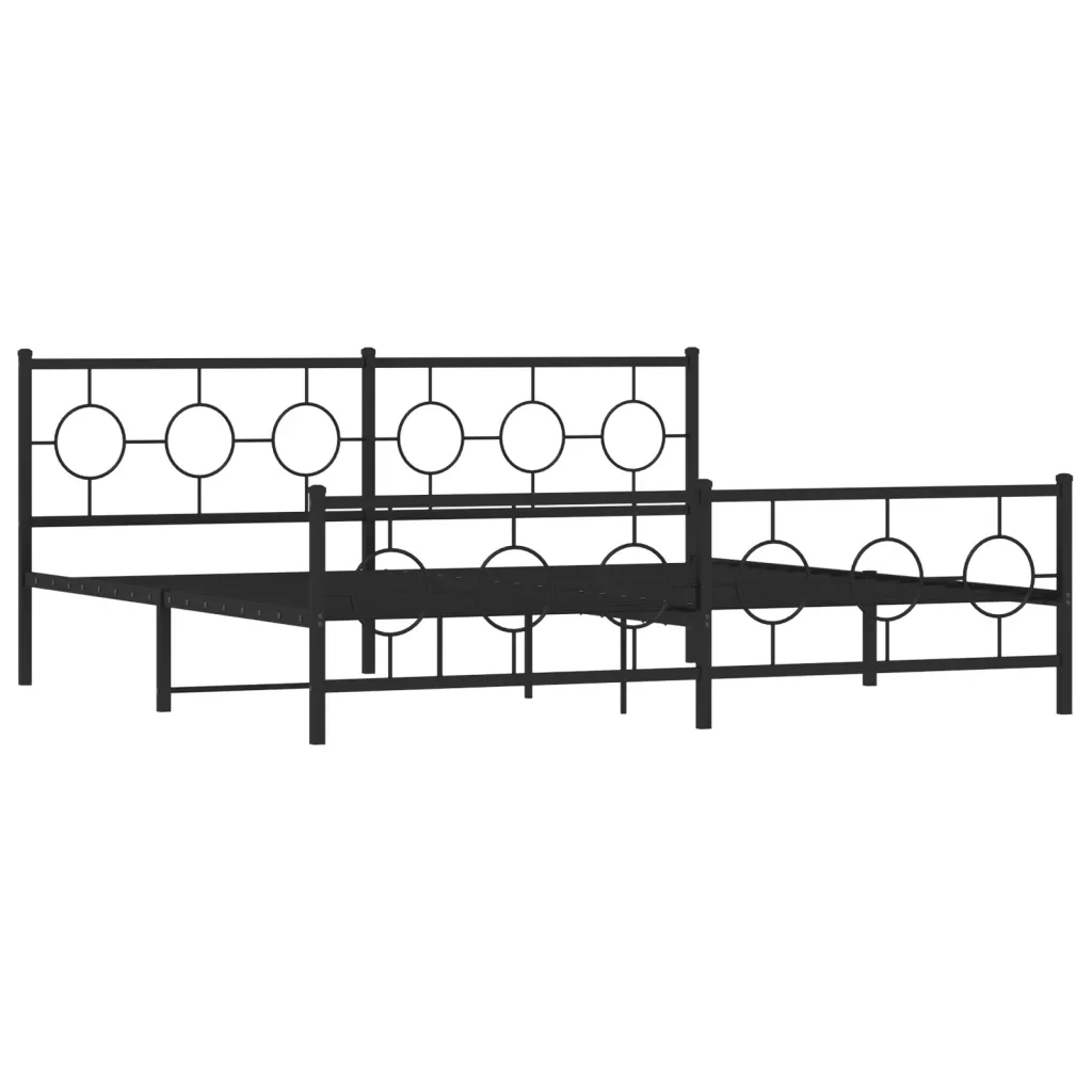 Letto matrimoniale | Letto per adulti | Giroletto con Testiera e Pediera Metallo Nero 193x203 cm - Image 3