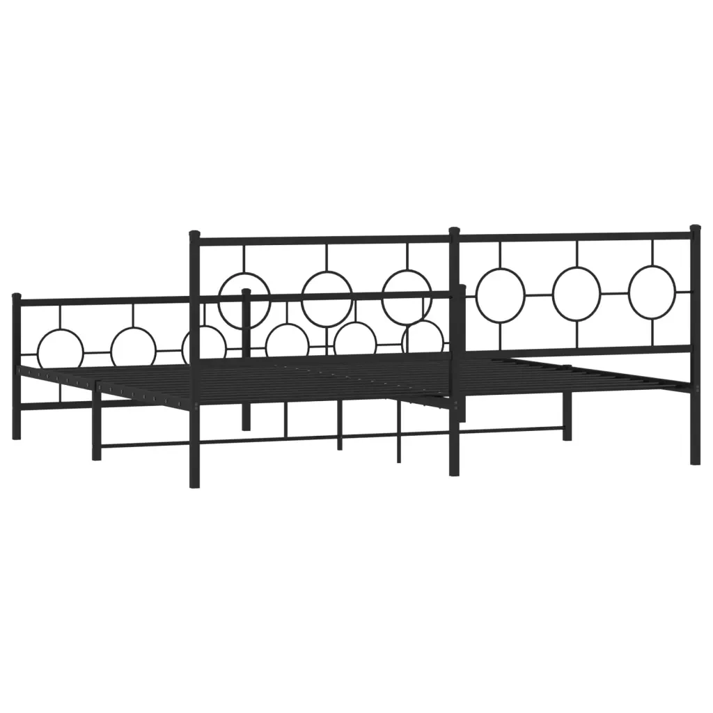 Letto matrimoniale | Letto per adulti | Giroletto con Testiera e Pediera Metallo Nero 193x203 cm - Image 7