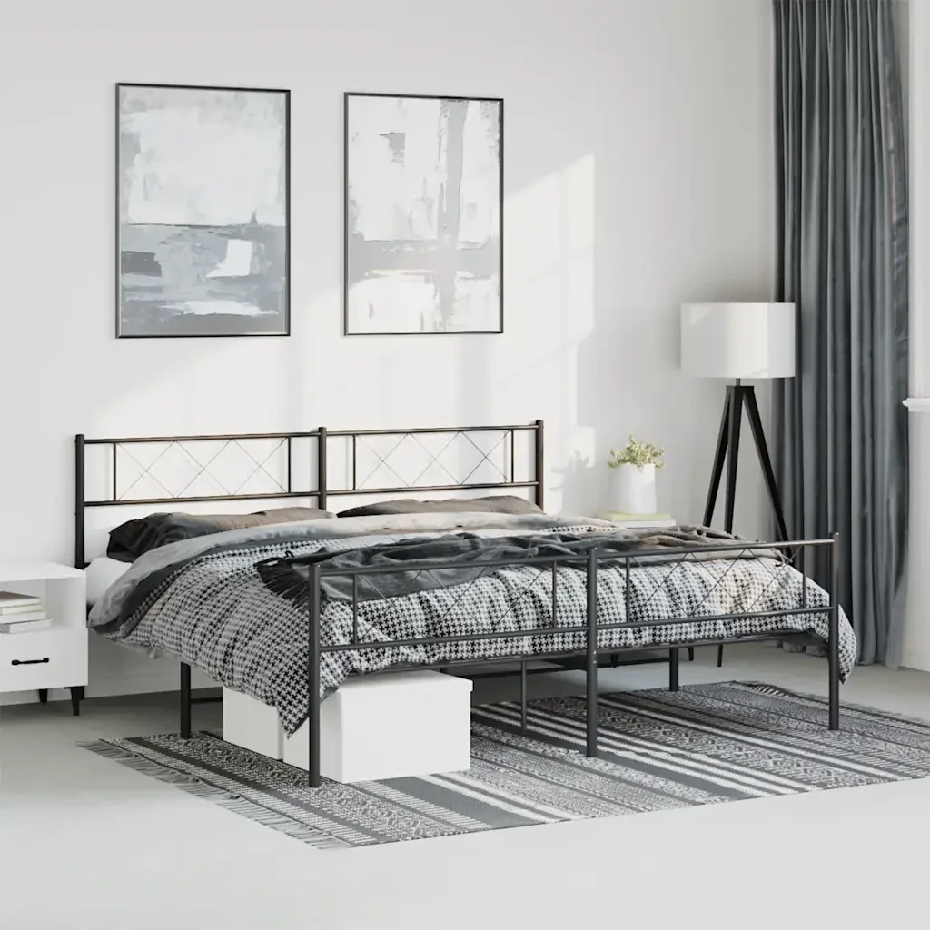 Letto matrimoniale | Letto per adulti | Giroletto con Testiera e Pediera Metallo Nero 193x203 cm - Image 2