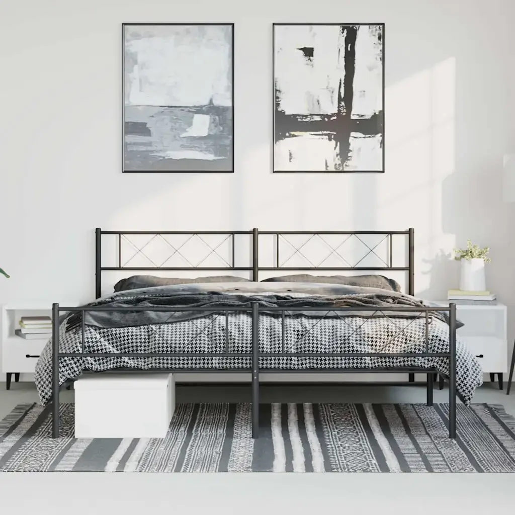 Letto matrimoniale | Letto per adulti | Giroletto con Testiera e Pediera Metallo Nero 193x203 cm - Image 3