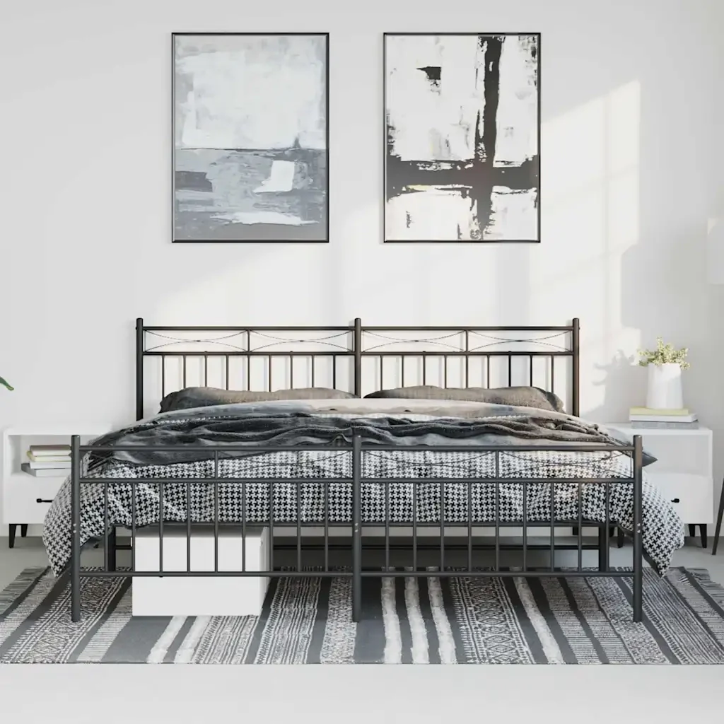 Letto matrimoniale | Letto per adulti | Giroletto con Testiera e Pediera Metallo Nero 193x203 cm - Image 4