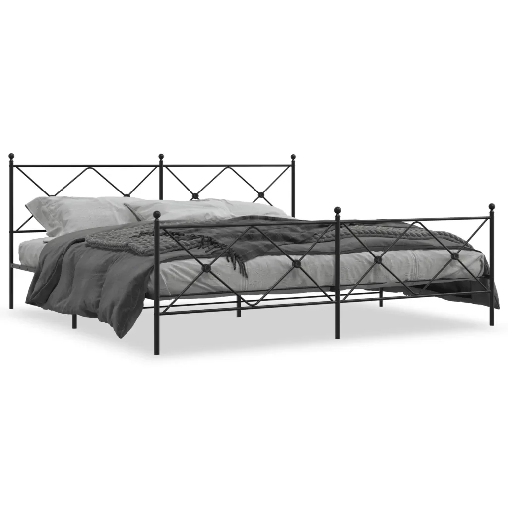 Letto matrimoniale | Letto per adulti | Giroletto con Testiera e Pediera Metallo Nero 193x203 cm