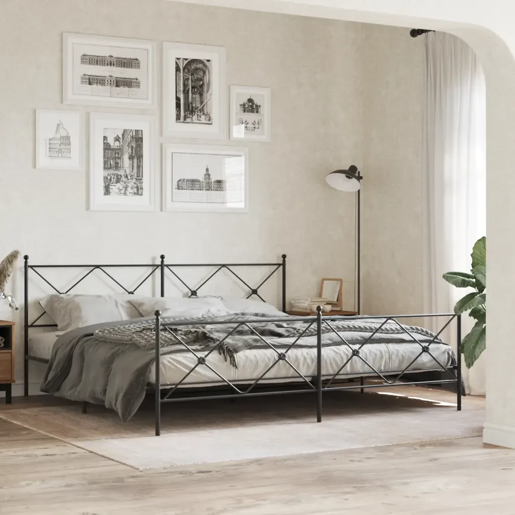 Letto matrimoniale | Letto per adulti | Giroletto con Testiera e Pediera Metallo Nero 193x203 cm - Image 2