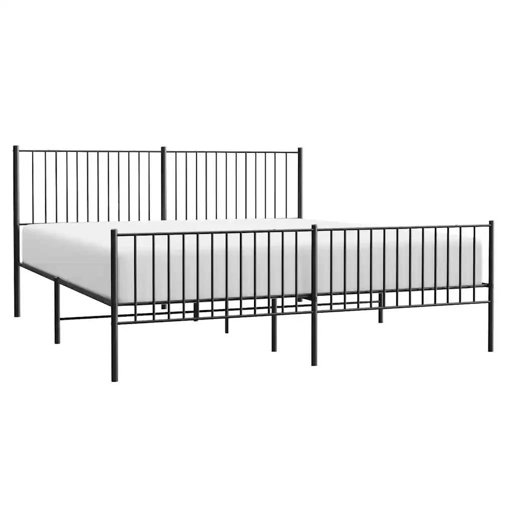 Letto matrimoniale | Letto per adulti | Giroletto con Testiera e Pediera Metallo Nero 193x203 cm - Image 5