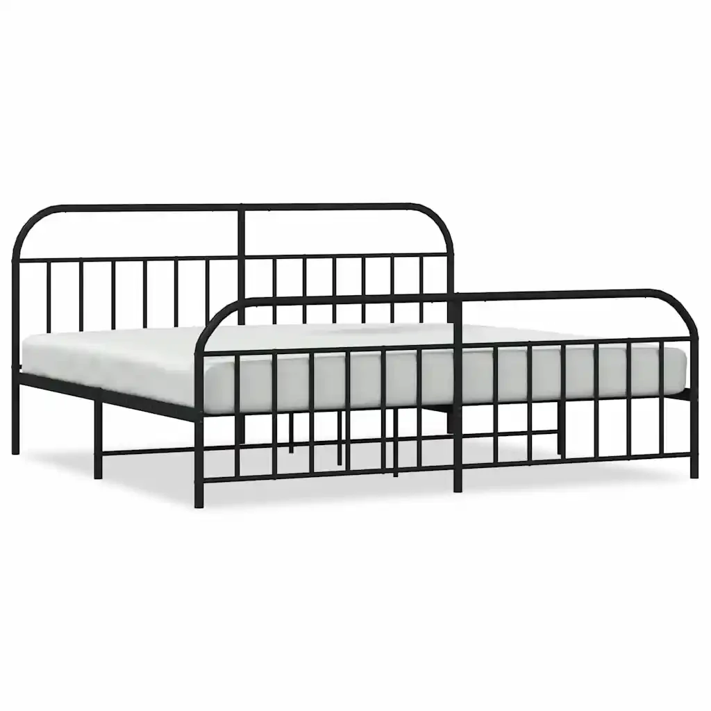 Letto matrimoniale | Letto per adulti | Giroletto con Testiera e Pediera Metallo Nero 193x203 cm