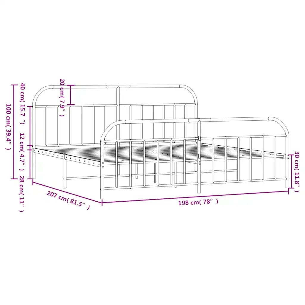 Letto matrimoniale | Letto per adulti | Giroletto con Testiera e Pediera Metallo Nero 193x203 cm - Image 10