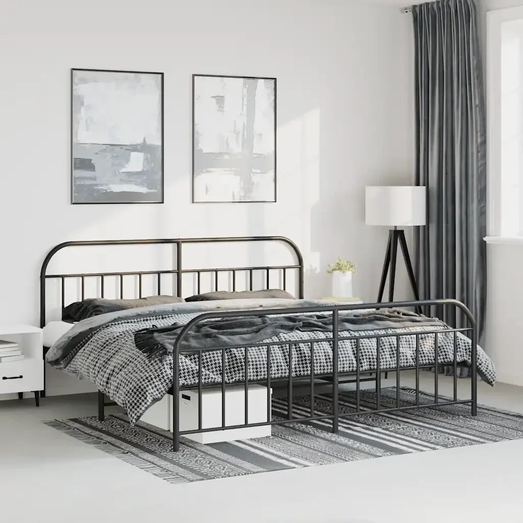 Letto matrimoniale | Letto per adulti | Giroletto con Testiera e Pediera Metallo Nero 193x203 cm - Image 2