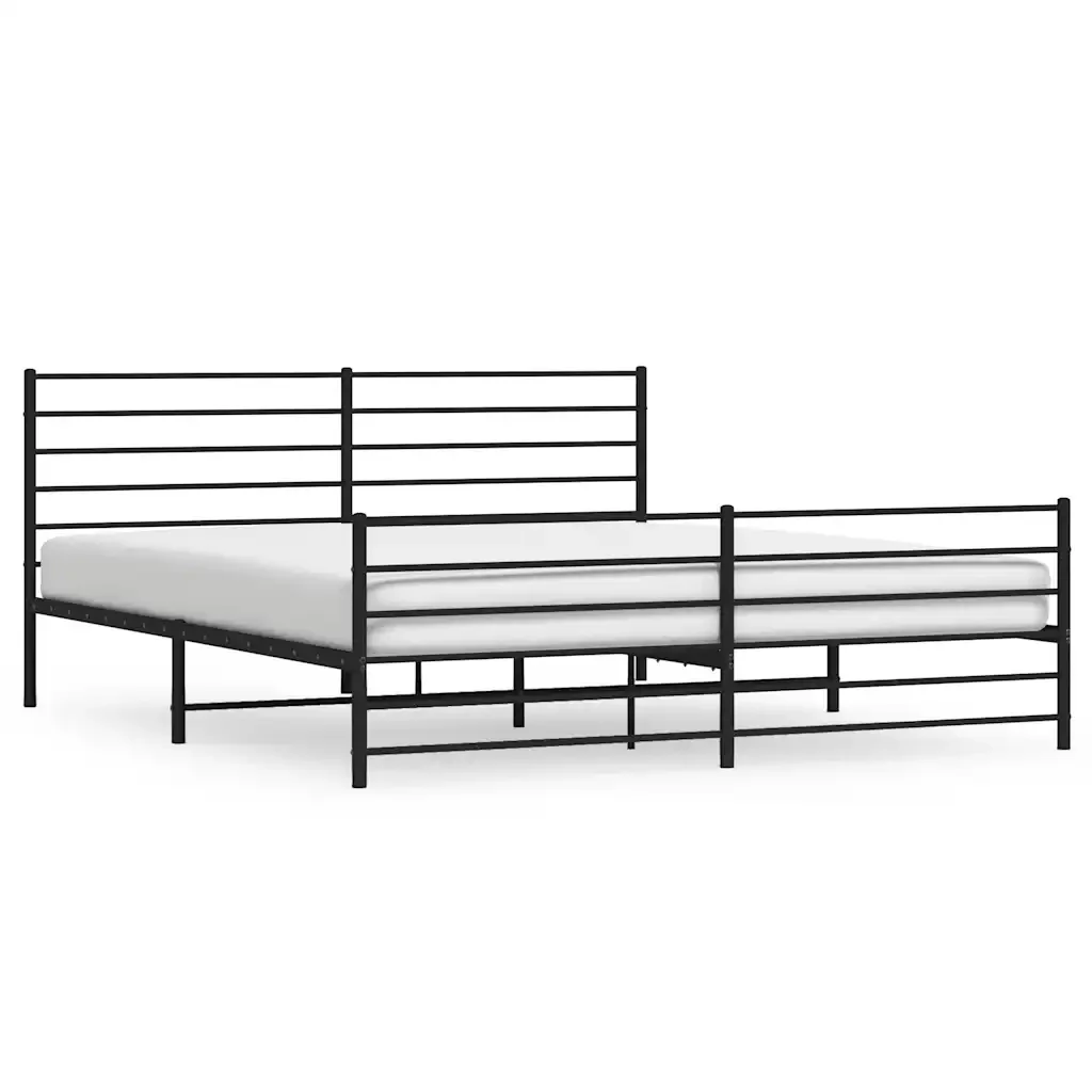 Letto matrimoniale | Letto per adulti | Giroletto con Testiera e Pediera Metallo Nero 193x203 cm