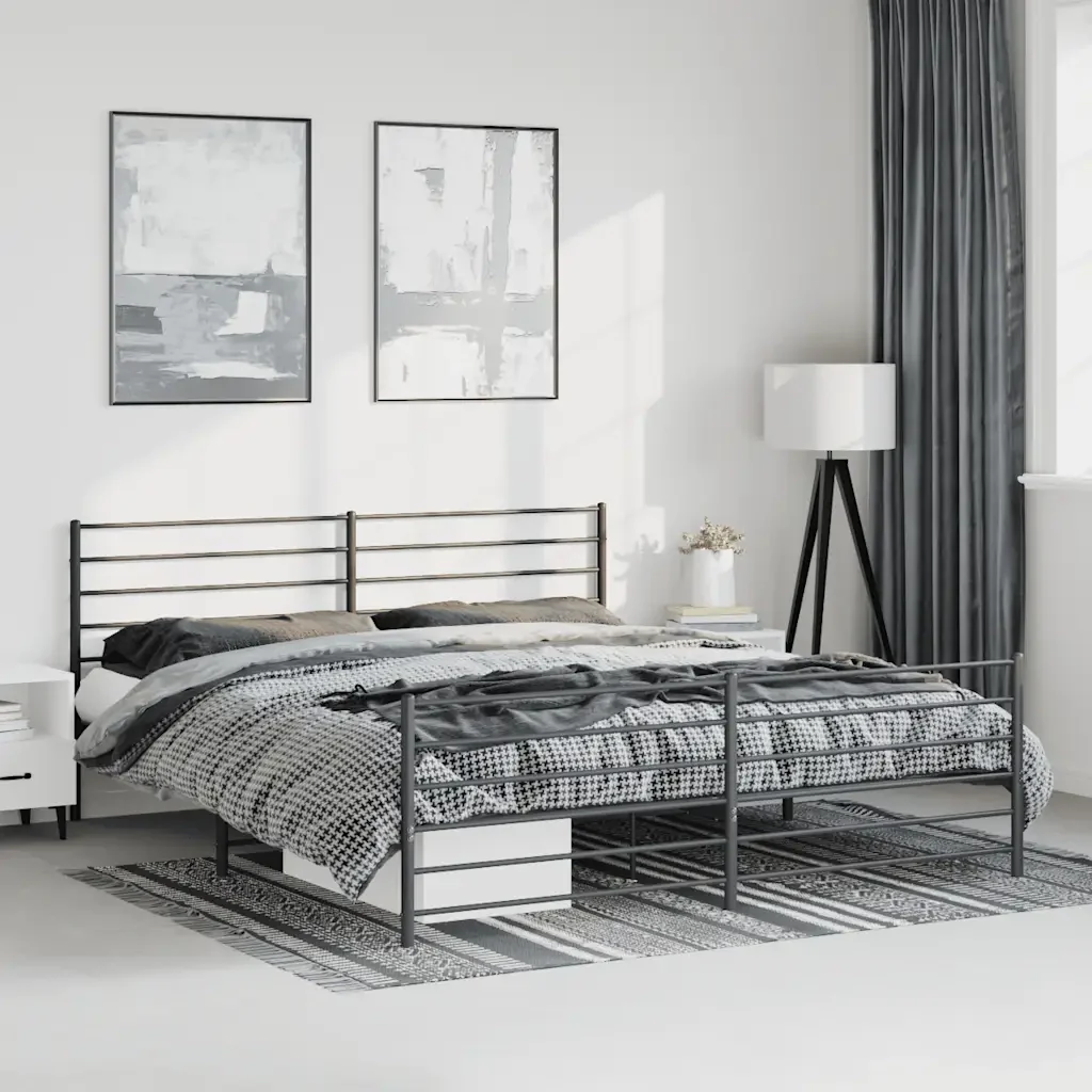 Letto matrimoniale | Letto per adulti | Giroletto con Testiera e Pediera Metallo Nero 193x203 cm - Image 2