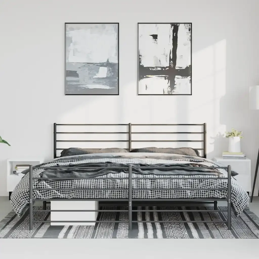 Letto matrimoniale | Letto per adulti | Giroletto con Testiera e Pediera Metallo Nero 193x203 cm - Image 3